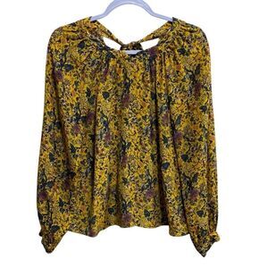 Madewell x Karen Walker Yellow Floral Silk Tie Back Blouse Boho Top Size Small
